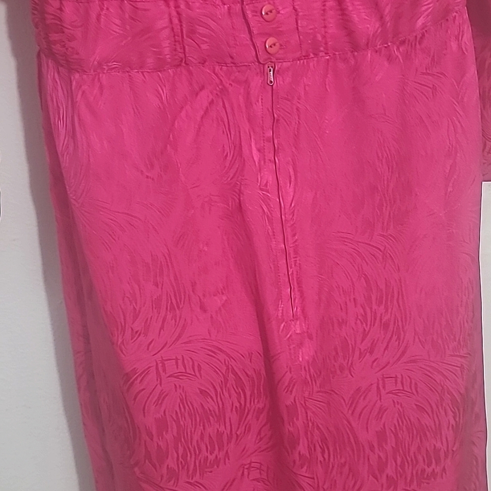 💖 Nora Noh 1980s Vintage Silk Midi Dress Bright Pink Moiré Size 8 Iconic Design - Picture 6 of 7